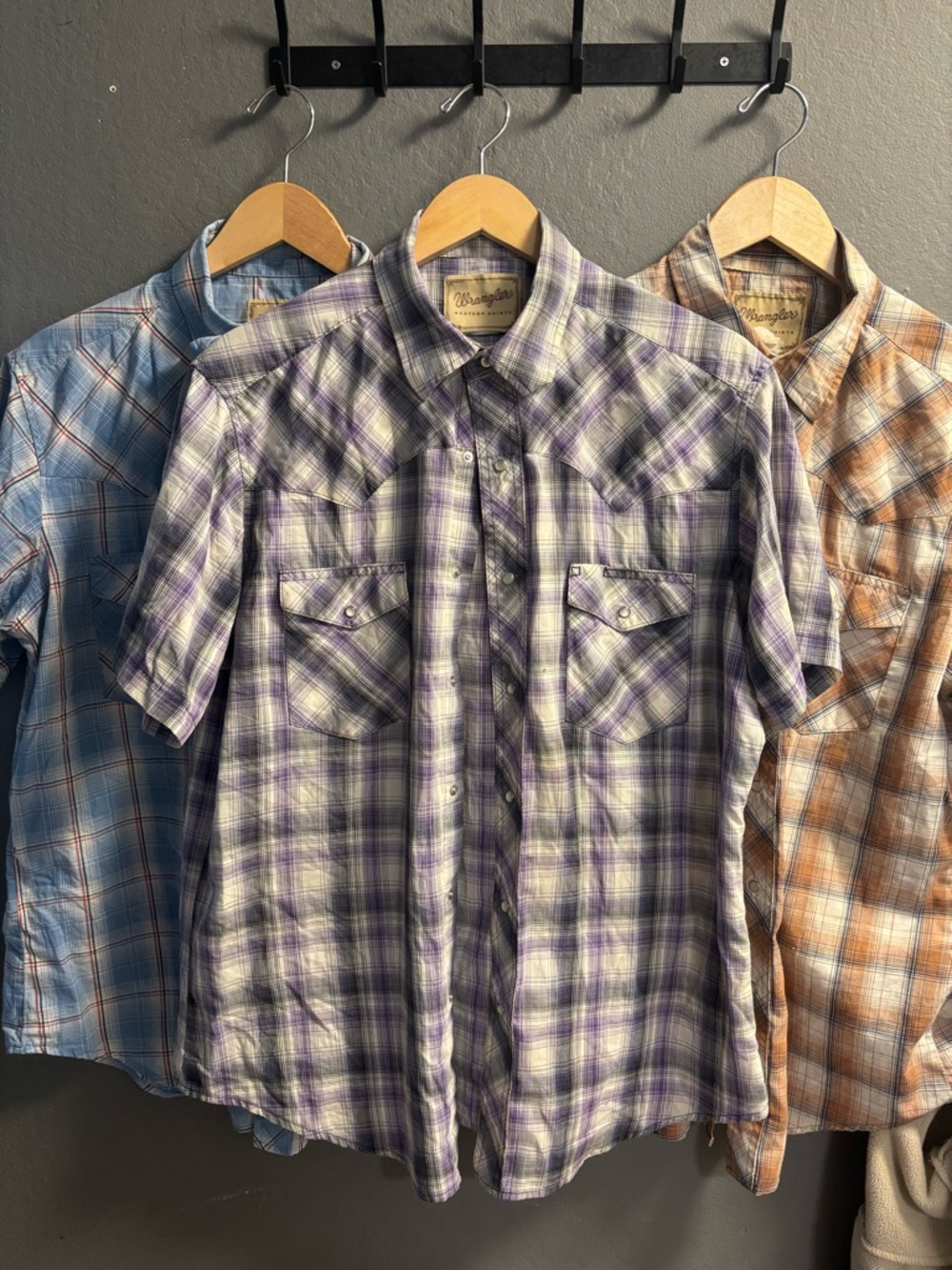 Set of 3 Wrangler Western Pearl Snap S/S Shirt Mens X-Large Western Cowboy Plaid